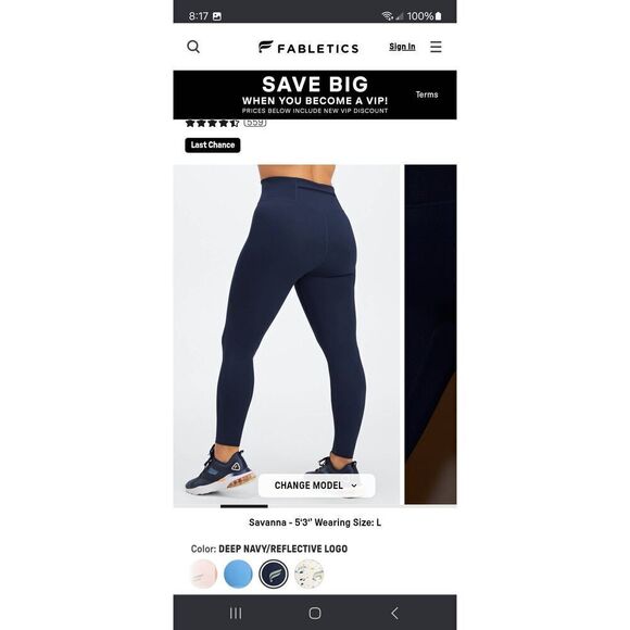 New Small Fabletics Navy Reflective Logo Run Anywhere High Waist 7/8 Leggings - Picture 2 of 9